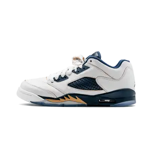 Air Jordan 5 Retro Low GS "WHITE / METALLIC GOLD / MID NAVY" 314338 135