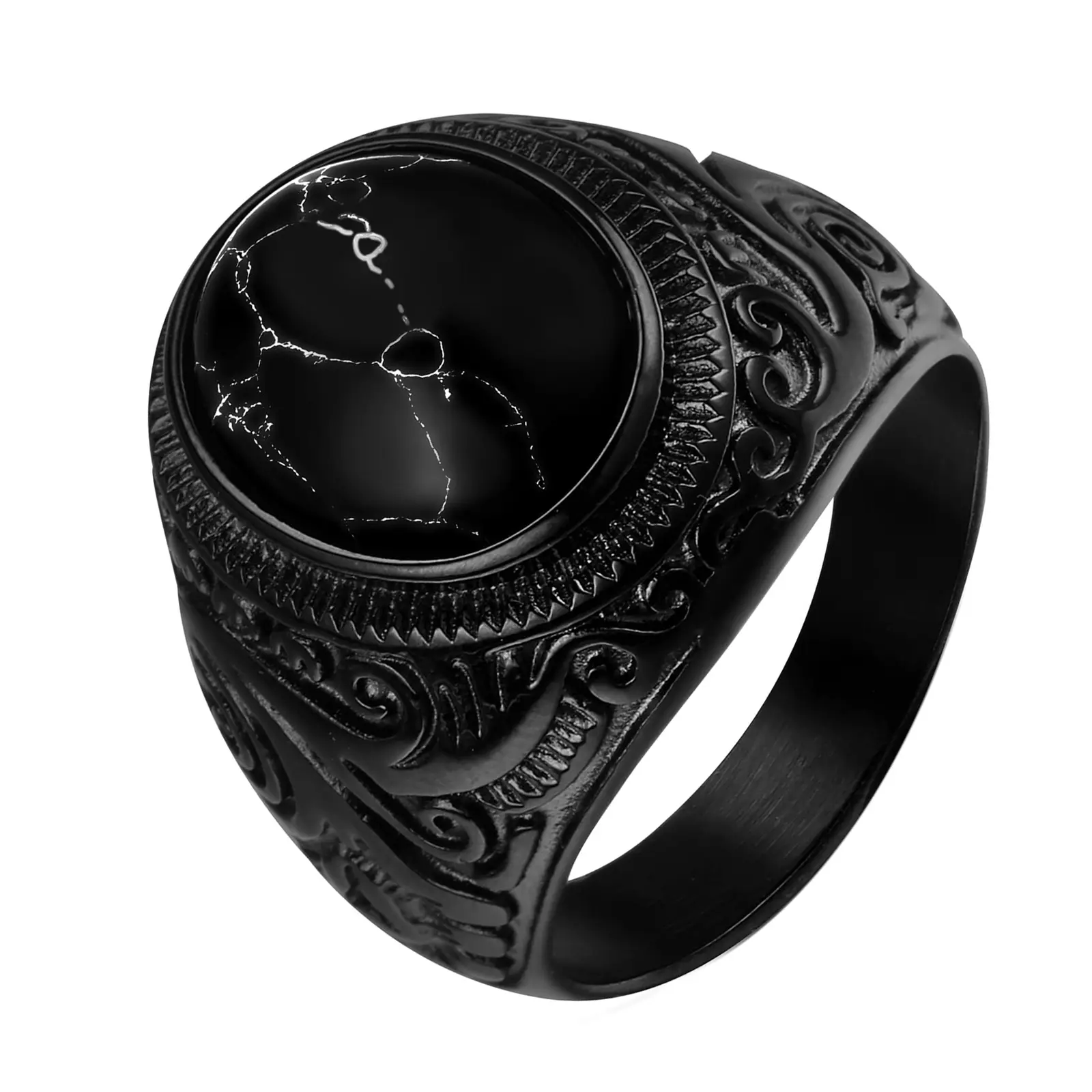 OIDEA Men's Signet Ring, Vintage Biker Stainless Steel Band with Oval Black Onyx Stone, Hypoallergenic Male Accessories, Unique Anniversary Gift, Sizes 7-13, Men's Accessories, Unique Gifts For Man