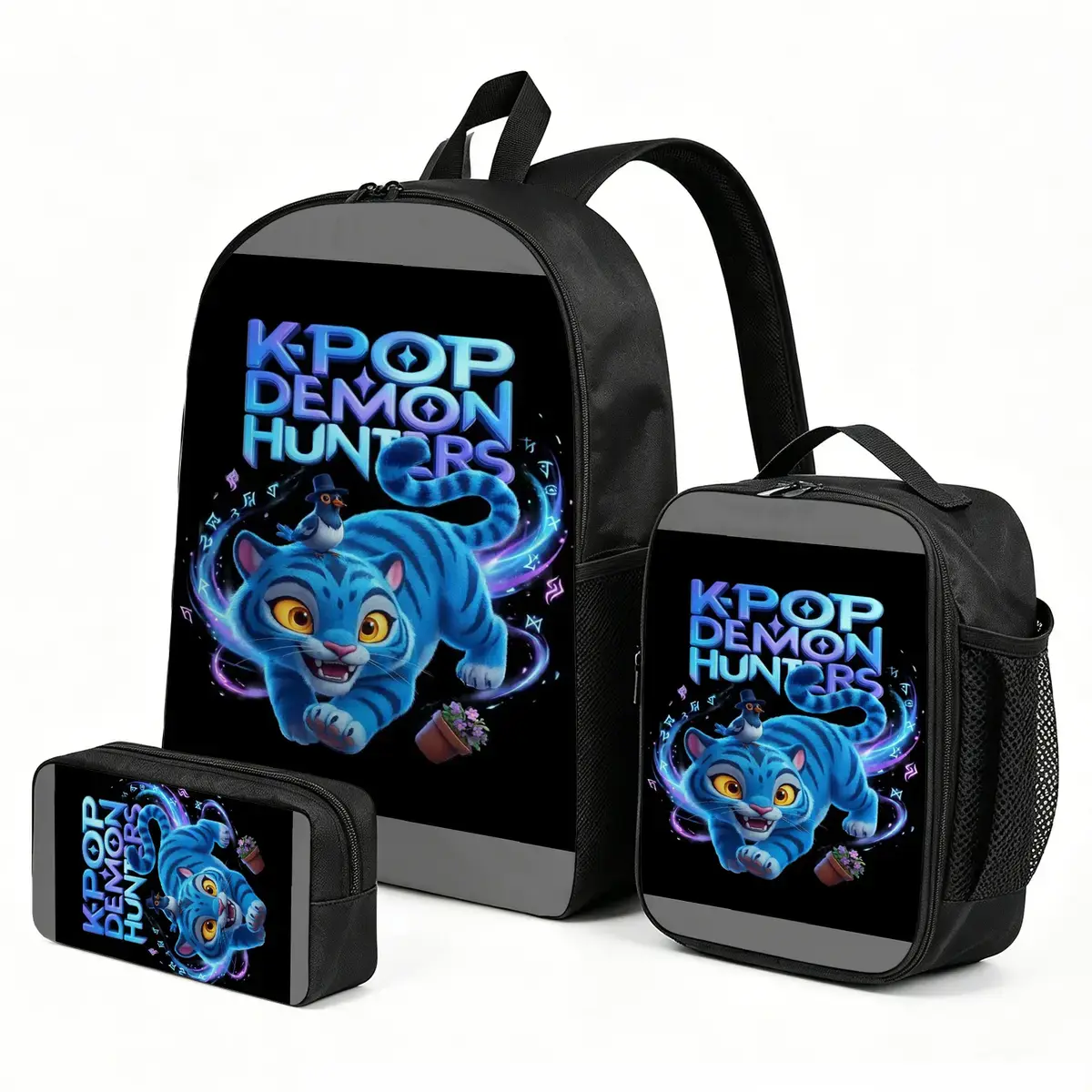KPOP Backpack 3-Piece Set with Lunch Box, Pencil Case, Pouch - Kid-Friendly Elementary School Back to School Haul, No Wheels Functional Backpack for Boys, Thermal Lunch Protection, Zip, First Day Of School