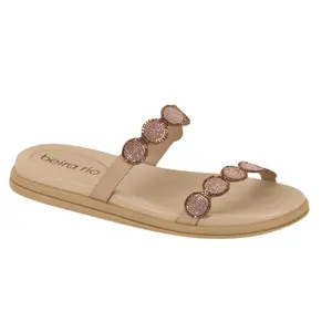 Beirario Rhinestone Double‑Strap Slide Sandals – Women’s Flats  Sparkle 2‑Band Slip‑On Slides (Beira Rio)  Dressy Rhinestone Flat Sandals for Everyday