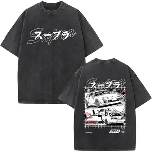 Supra Acid Washed Oversized T-Shirt Heavyweight Vintage JDM Streetwear Tee Black Unisex Fit