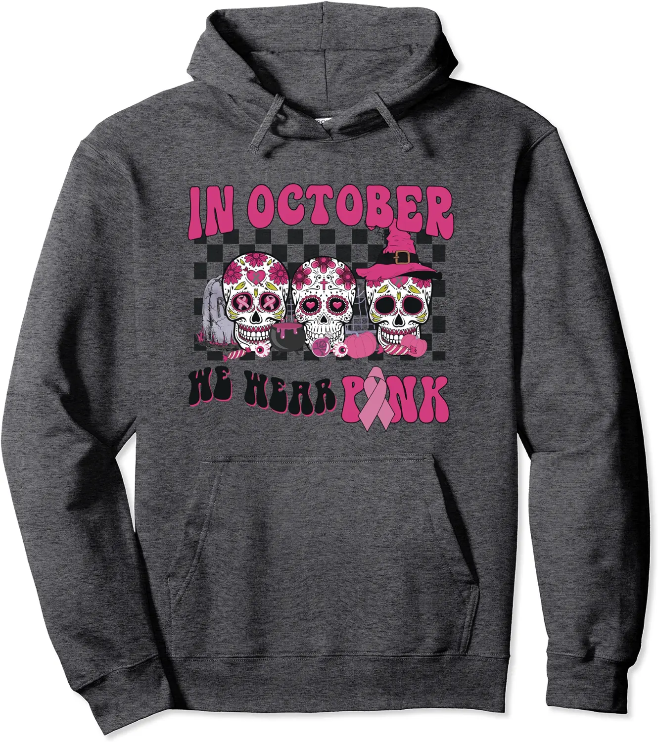 In October We Wear Pink Sugar Skull Breast Cancer Awareness Pullover Hoodie - Emilyschwe Shop 86B0BD6ZF49X
