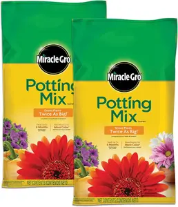 Miracle-Gro Potting Mix, For Container Plants, Flowers, Vegetables, Annuals, Perennials, Shrubs, Feeds for up to 6 Months, 16. qt., 2-Pack