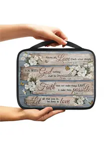 Printed Christian Faux Wood Bible Cover, Butterfly Flower Prayer Pattern, Portable Book Box, Church Bag, Handle and Zipper Pocket, Perfect Gift