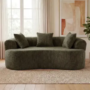 [Mother's Day Gift]Aobtkel. Crescent-shaped sofa, modern low-back design with deep cushions, self-inflating foam-filled large two-seater sofa requiring no assembly. (green chenille fabric)#Summervibes