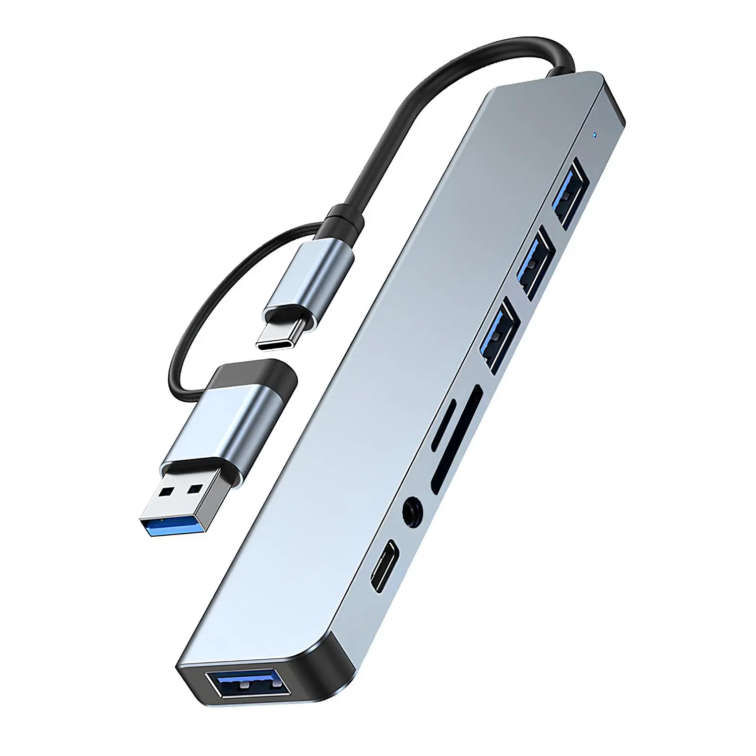 Upgrade USB C/USB Hub, Aluminum 8 in 1 USB C & USB Hub with USB 3.0, USB 2.0 Ports for PC/Laptops/for MacBook Pro/Air/iMac/for iPad and More Devices