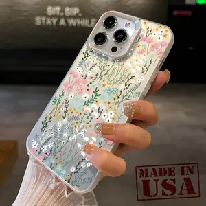 Breezy Floral Patches Pattern Phone Case for iPhone 15 16 14 Pro Max 13 12 11 XR XS Plus Shockproof Drop Protection Durable PC Smartphone Cover Cellphone Protective Casing