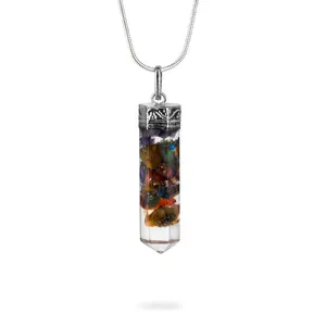 Piezo Orgonite Pendant 7 Crystals with Colorful Design and Clear Edge