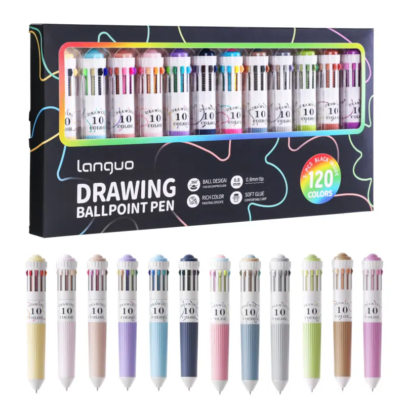 60/120 Colors Multicolor Pen, 6/12 Pack 10-in-1 Multicolor Ballpoint Pen Set, 0.8mm Tip Retractable Colored Pens for Drawing and Writing, School Office Art Supplies, Coloring Pens, Doodle Pen
