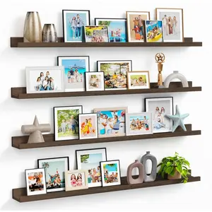 Large Floating Shelves for Wall with Lip 4-Pack, 48 Inches Long Rustic Farmhouse Picture Wall Shelf for Classroom Library, Narrow Wooden Picture Ledge Shelf for Photo Frames Books (Dark Brown)