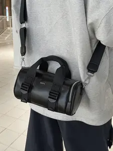 Unisex PU Leather Crossbody Bag, Casual Round Tube Shape Handbag, Two-In-One Phone Purse, All Seasons Fashion Accessory