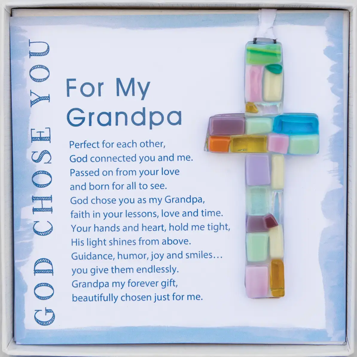God Chose You Grandpa: Handmade Mosaic Glass Cross