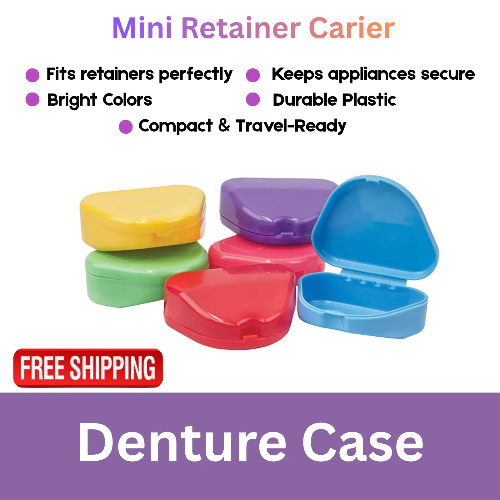 Colorful Retainer & Aligner Case Pack | Heavy-Duty Snap Lock Travel Strage, Mouthguards & Nightguards (3" x 2.5" x 1")