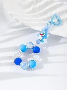 Cute Sea Animal Beaded Keychain, Silicone Puffy Bead Wristlet, Ab Clear Bead Bag Charm, Novelty Key Ring for Girls Women