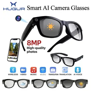 HUGUR Multifunctional Smart Glasses, 8MP Photochromic Lens, Touch Control, UV Protection, Wireless Bluetooth Hands-Free Photo/Video, 160+ Languages Instant Translation, Casual Tech Gadget for Outdoor Travel, Ideal Father's Day Gift