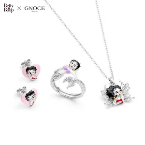 GNOCE Betty Boop S925 Collab Jewelry Set Betty Pendant Necklaces for Women Earring Studs Gift for Girl Friend Mom Wife Her Christmas Gift Idea, with Gift Box