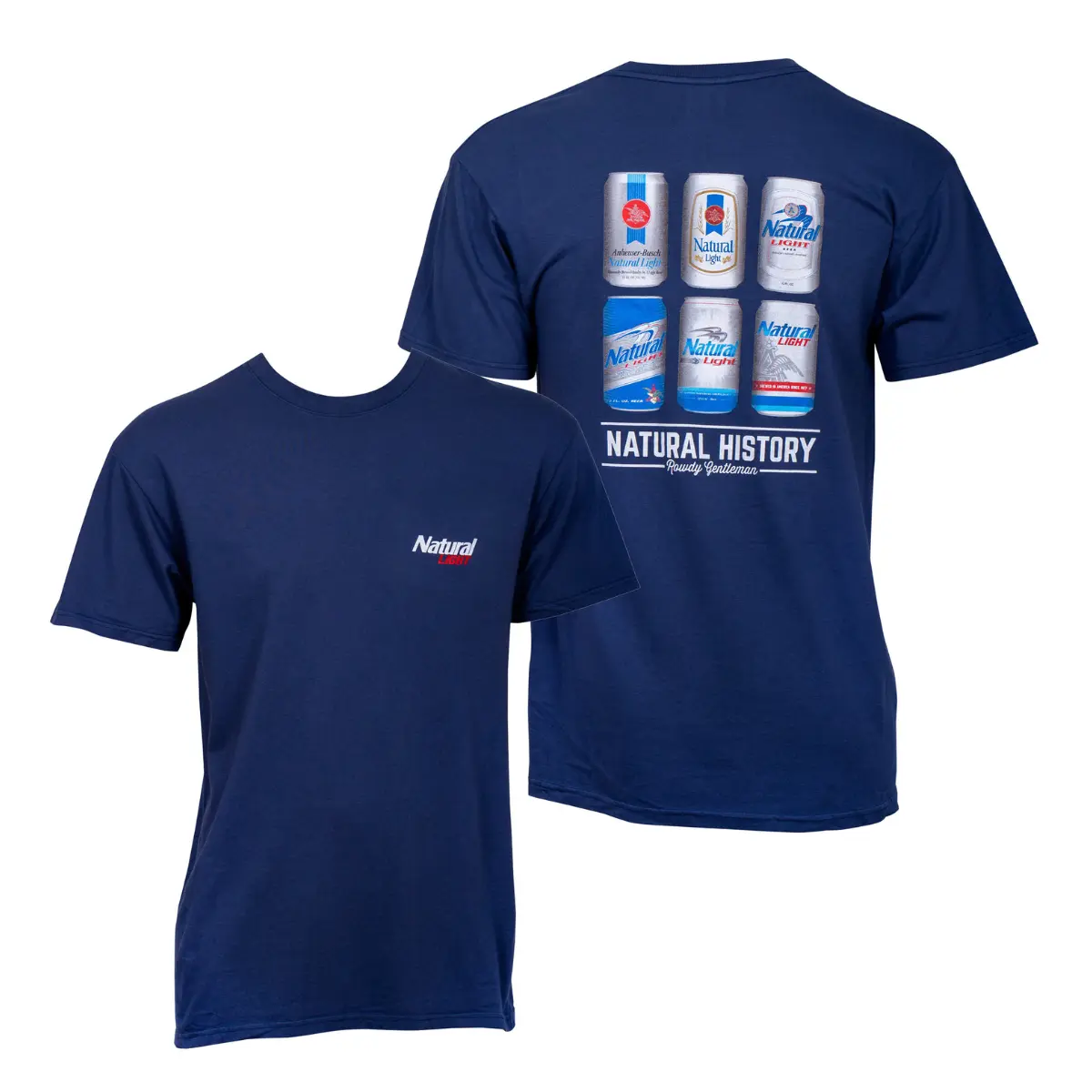 Natural Light T Shirt, 2 Sides Natural History Beer Can Evolution Graphic with Classic Natty Light Chest Logo, Soft Cotton Blend T Shirt, Funny Beer Lover Apparel for Men & Women, Vintage Drinking Gift for Fans