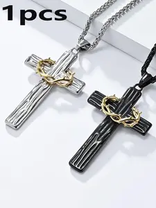 Men's Pendant Necklace, Cross Charm Necklace, Stainless Steel Jewelry for Party, Daily Clothing Decor, Trendy All-match & Exquisite Casual Trendy Jewelry for Birthday Gift