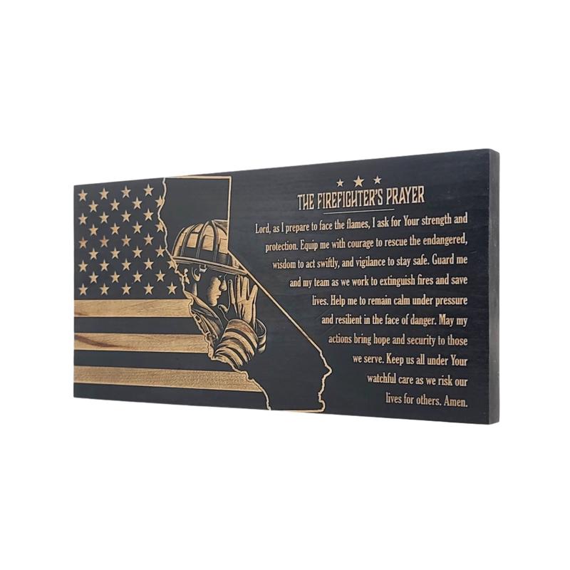 The Firefighter's Prayer (California) Engraved Wooden American Flag - LEF019 Decor Signs