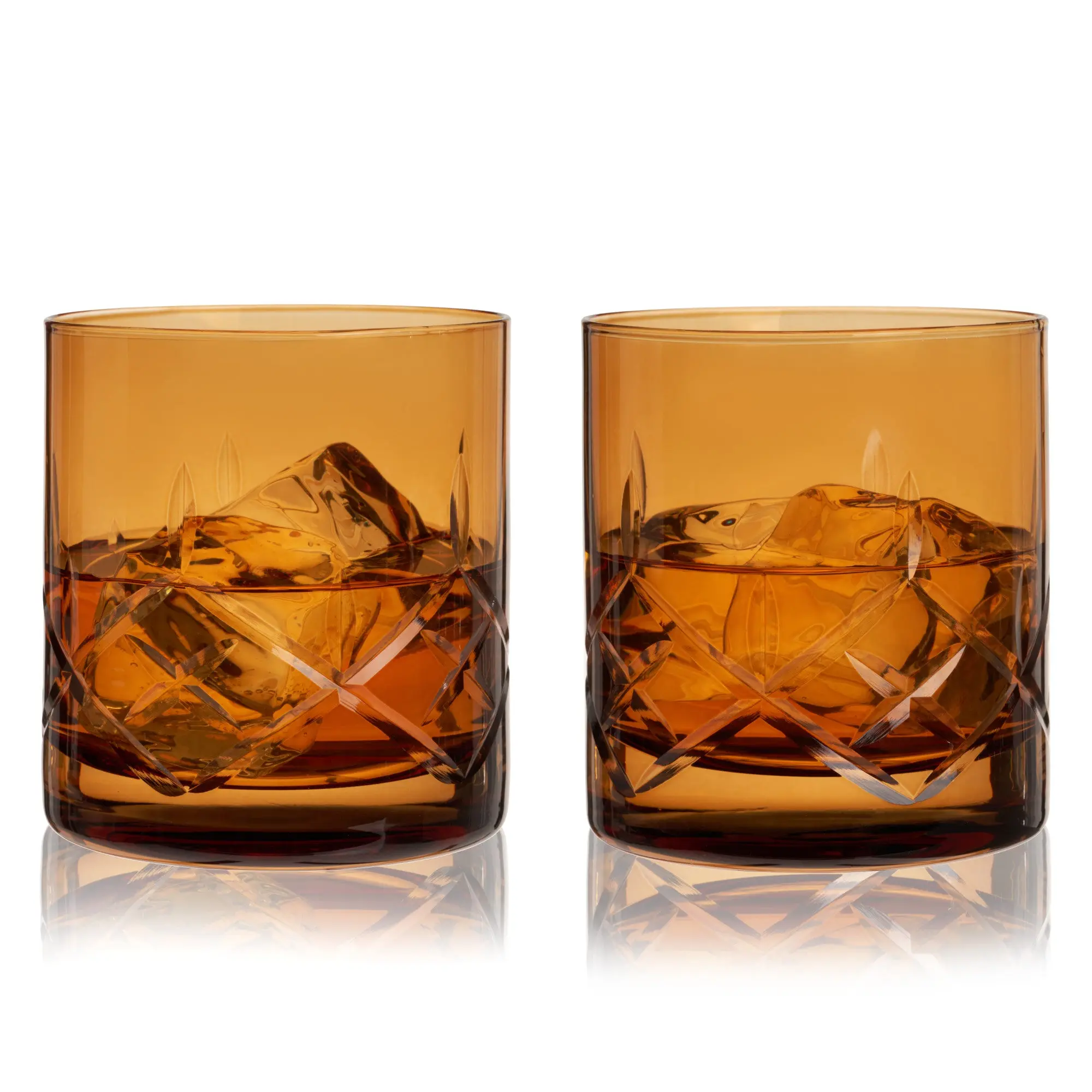 Admiral Cut Crystal Rocks Glasses in Amber by Viski