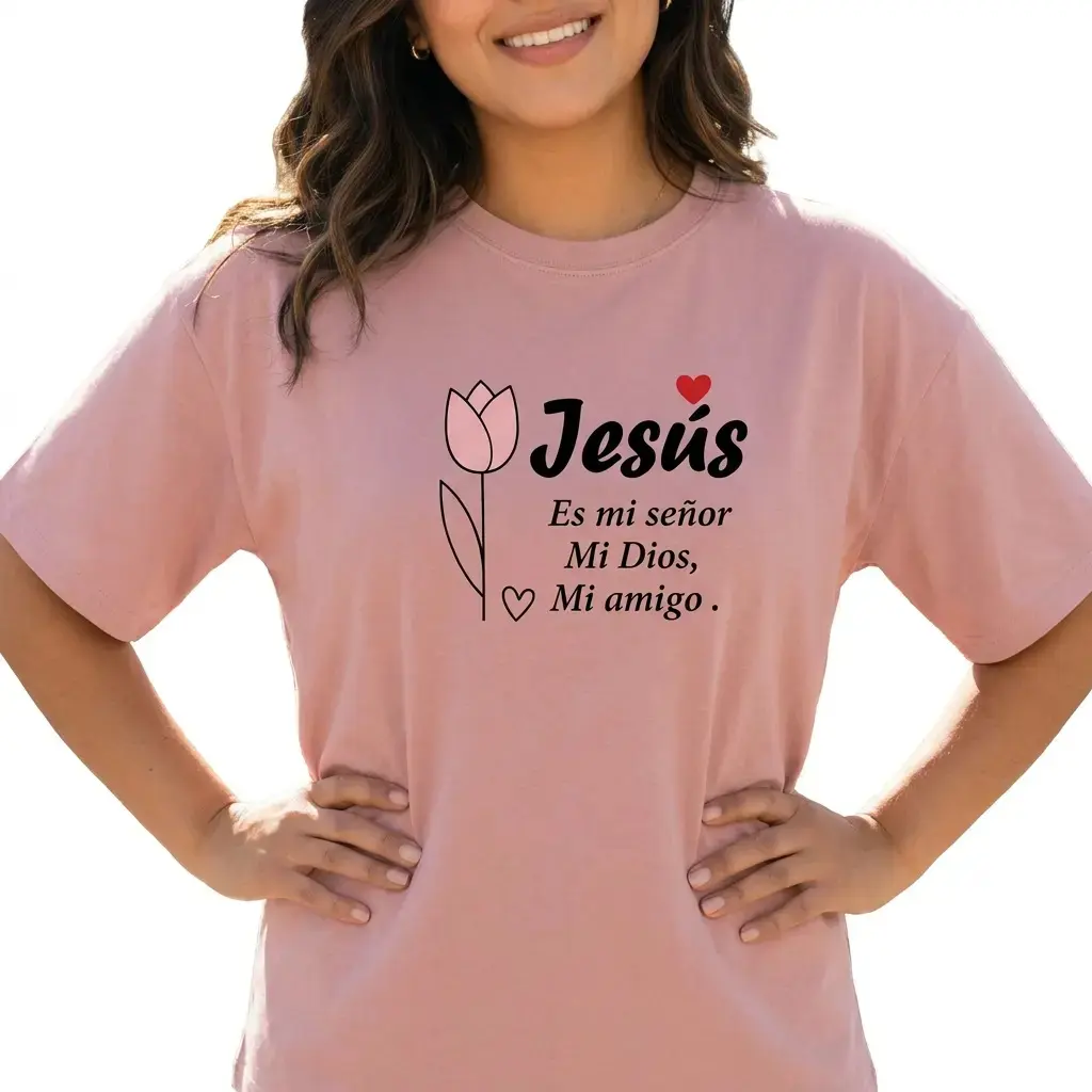 Women's Plus-Size Short-Sleeve Spanish Christian Top, Lady's Fit Jesus Floral Faith Graphic T-Shirt for Sports & Outdoor Activities, Shortsleeve