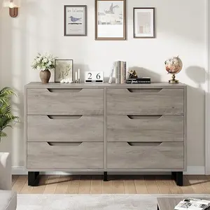 6-Drawer MDF Wood Vertical Dresser - Modern Home Furniture, 47.2" Wide Freestanding Deep Drawer Cabinet with Adjustable Legs, Easy-Setup Natural Tone Storage Unit for Bedroom, Living Room