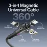 STATIK 360 Pro 3-in-1: Universal Magnetic Charging Cable | 100W Fast Charge | 360 Rotating Head | USB-C, Lightning & Micro-USB Tips | For iPhone, Android, Tablets & Headphones