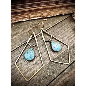 Gold Brass Geometric Jasper Earrings