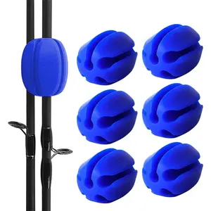 6pcs Fishing Rod Holder Straps, 5 Hole Fishing Tackle Ties, Silicone Stretchy Rod Holder, Fishing Rod Tie Holder Egg Shaped Binder for Outdoor Fishing Blue