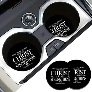 2pcs Christian Car Cup Holders with "I Can Do All Things Through Christ" Bible Verse Design - Non-Slip Rubber Cup Holders, Durable Car Interior, Vehicle Accessory, Car Accessories, Faithbased Design