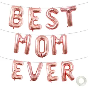 16 Inches Best Mom Ever Balloons Hanging Banner Decorations, Rose Gold Aluminum Foil Letter Balloons for Mother's Day Birthday Shower Gender Reveal Party Supplies