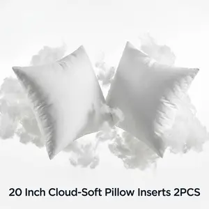 2 Pack Throw Pillow Inserts, 20x20 Inch Square Pillow Inserts with Polyester Fill, Soft Fluffy Decorative Pillow Stuffer for Couch, Bed, Sofa, Chair, Home Decor, Indoor Outdoor