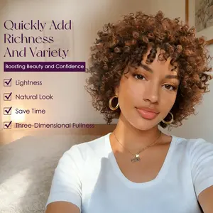New Short 8 Inch Natural Afro Kinky Curly Wig with Bangs | Ultra-Soft Bouncy Glueless Synthetic Heat Resistant Hair Wig for Women
