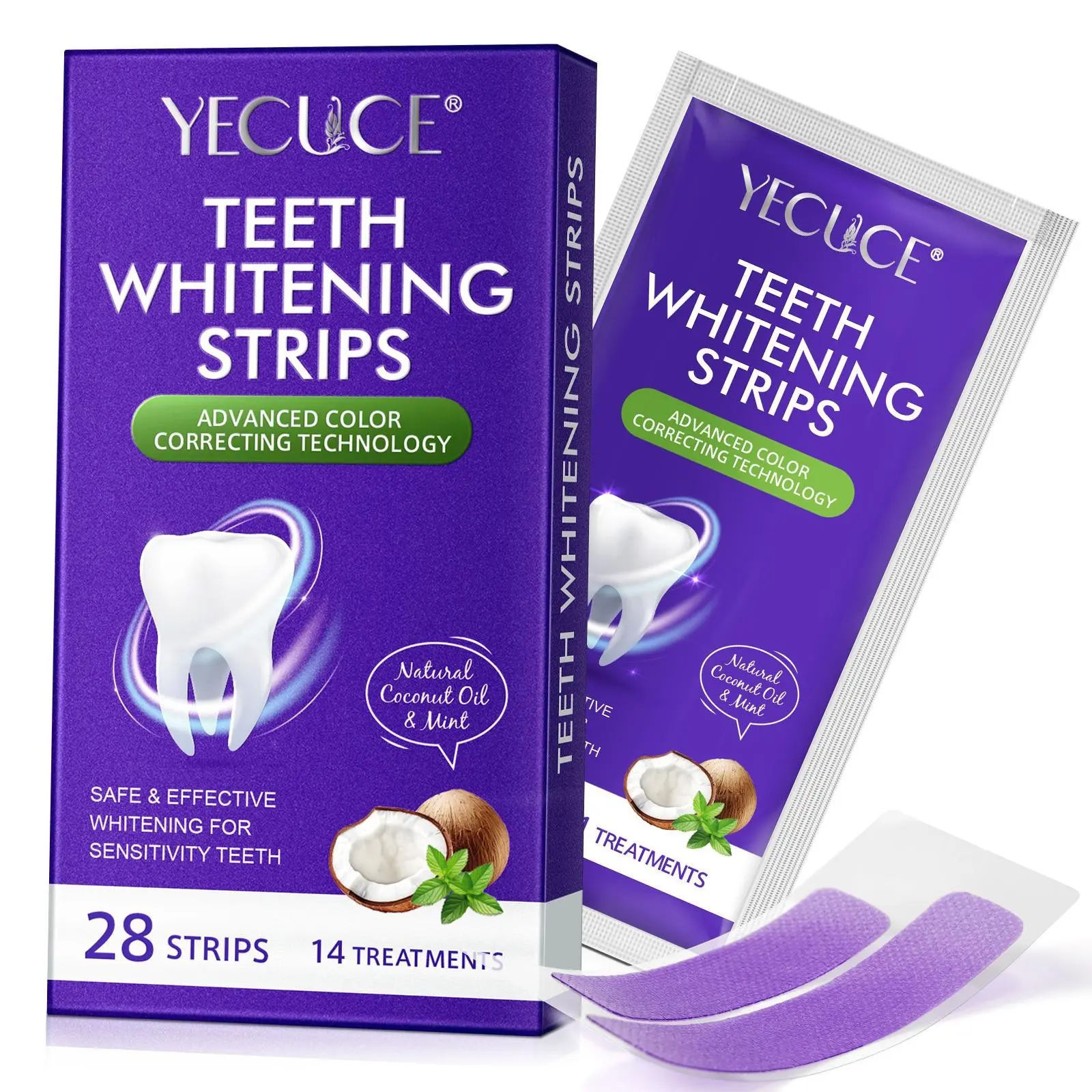 Yecuce Teeth Whitening Pads, 14 Pieces Per Box, Neutralize Stains, Oral Hygiene, Remove Tartar, Daily & Travel Use, Unisex, Whitestrips, Teeth Brightening Strips, Teeth Whitener, Teeth Brightener