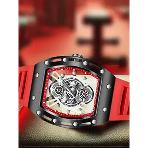 Men's Fashion Watch, Casual Sporty Quartz Watch with Silicone Strap, Trendy Watch for Daily Life, Fashion Watch for Party, Daily Decor, Exquisite Watch for Birthday Gift with Box