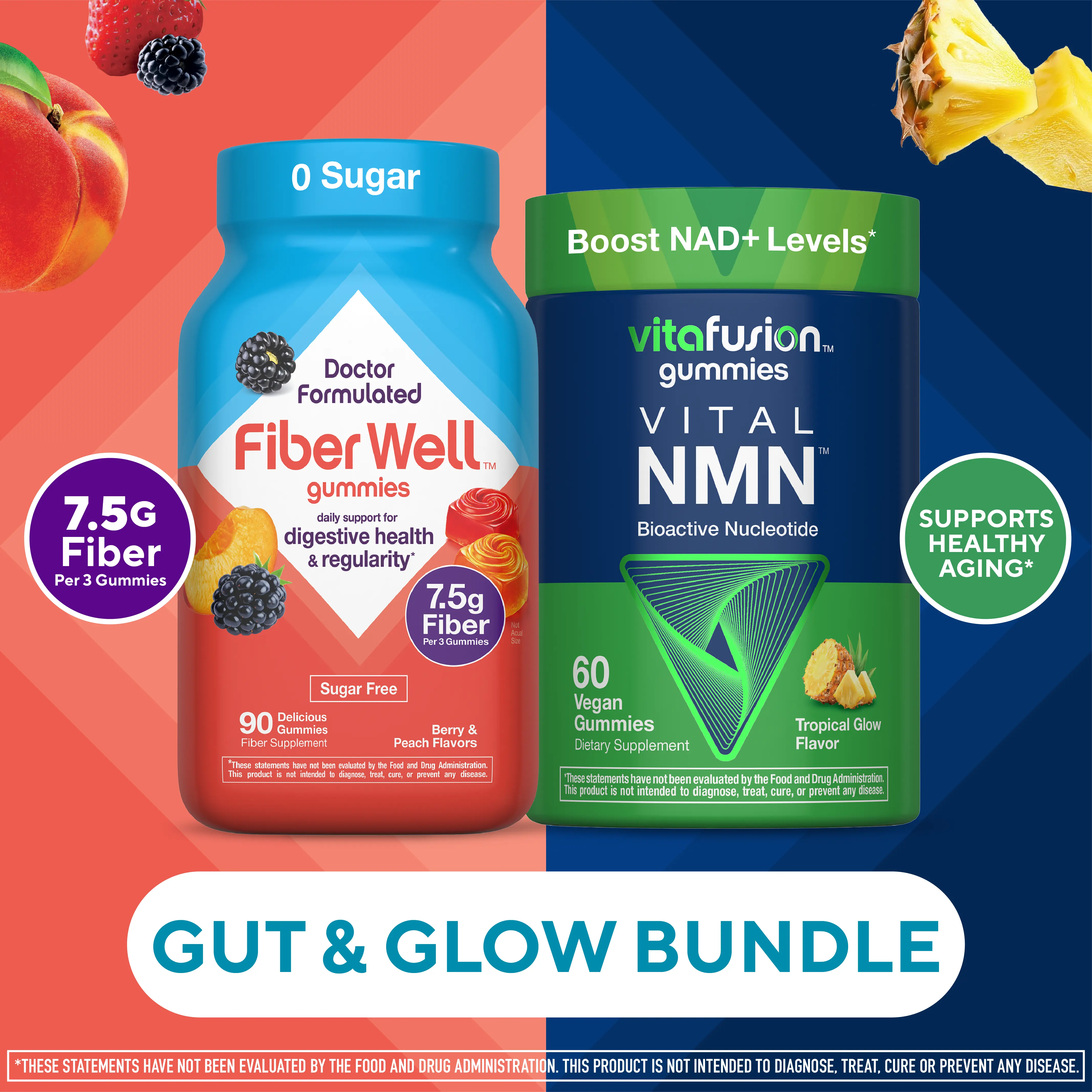 [Vitafusion] Gut & Glow Bundle: Fiber Well Sugar Free Gummies & Vital NMN Gummies