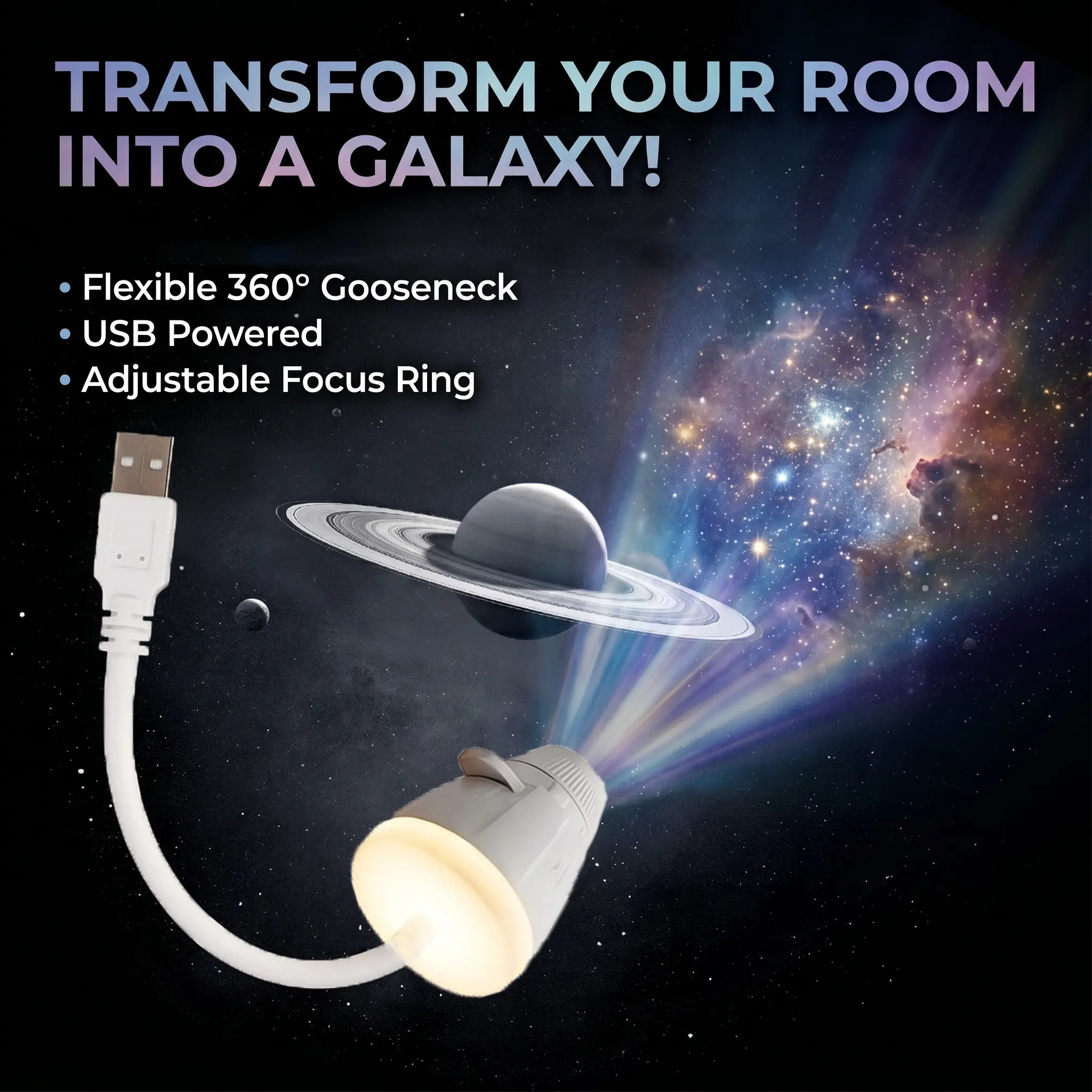 Galaxy Starry Sky Projector with 2-in-1 Night Light, USB Ambient Room Light for Bedroom & Home