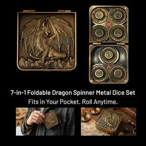 7-in-1 Foldable Dragon Spinner Metal Dice Set – All-in-One Pocket Dice with Full D4–D20 Range, Durable & Easy to Carry – Perfect Gift for DND & TTRPG Players