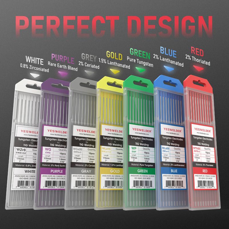 YESWELDER TIG Welding Tungsten Electrode - Pure Tungsten .040" 1/8" 1/16" 3/32" x 7" (Green, EWP) 10-pk