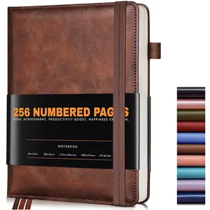 A5 Lined Hardcover Leather Journal Notebook, 256 Numbered College Ruled Pages for Writing, Note Taking for Business Work School, for Women Men 5.75" x 8.38" Brown