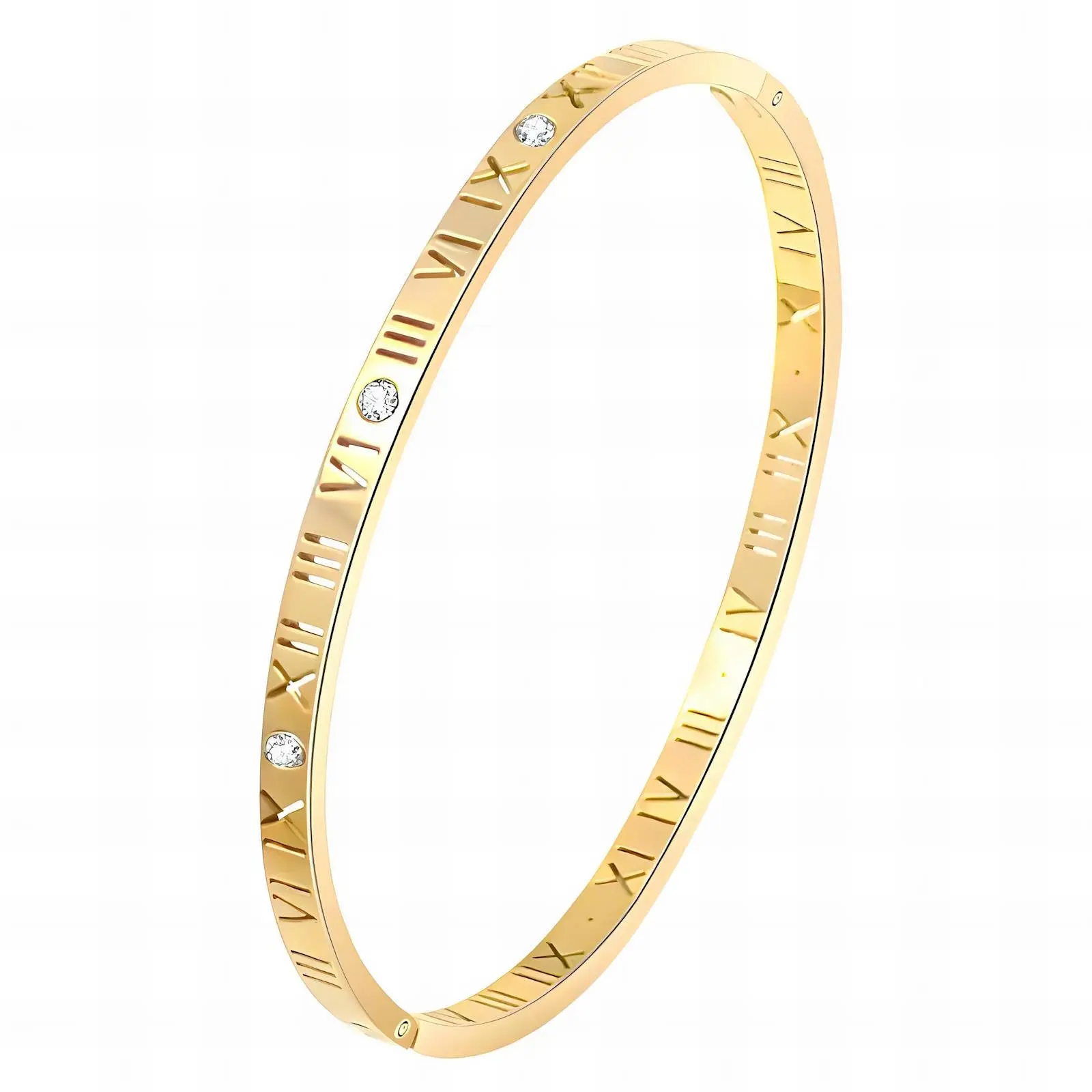 Kelly Roman Numeral Bracelet Bangle, 18K Gold Plated Steel Fashion Trendy Tarnish Free Waterproof Hypoallergenic