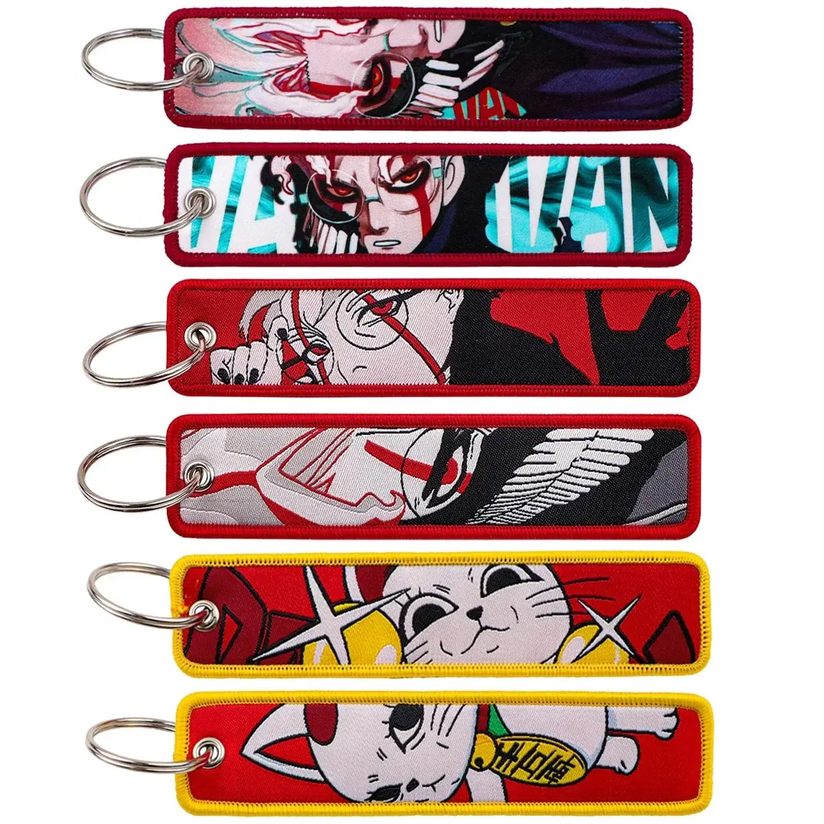 Dandadan Anime Key Tag Turbo Granny & Okarun Embroidered Key Fobs Keychain Jet Tag for Backpack Bag Luggage Accessories