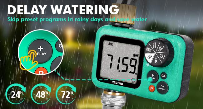 RESTMO Sprinkler Timer with Brass Inlet & Outlet, 3 Separate Programs Hose Timer, Programmable Water Timer for Garden Hose, Manual | Rain Delay | Automatic Watering System for Drip Irrigation and Lawn