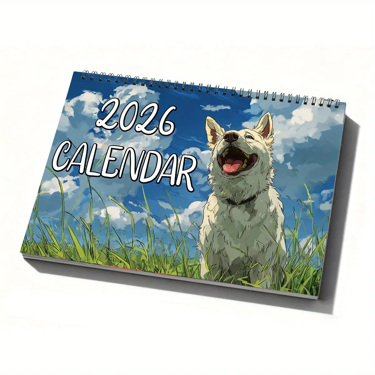 1pc 2026 Calendar Jan Dec Daily Planner, A4 Monthly Wall Mounted, Minimalist Layout Ideal Gift for Dog Enthusiasts, Office/Home Deco White Dog in Grass Themed, Durable Glossy Paper, Weekly/Monthly Planning, Must Have for Fans