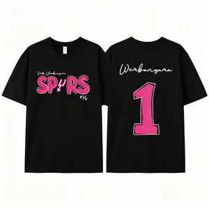 Women's Men's Victor Wembanyama#1 Retro Pink Logo Unisex T-shirt Game Day Street Wear Casual Sports Fans Tee Shirt