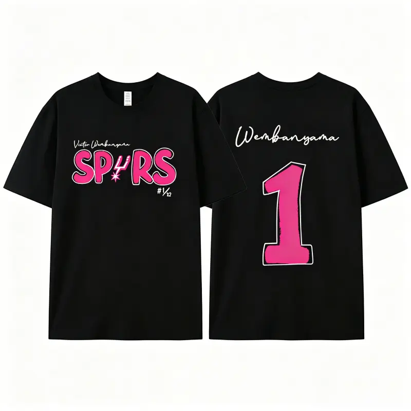 Victor Wembaama #   1 T-shirt - Retro pink logo T-shirt, suitable for game day and street wear, unisex.