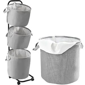 YOUPINS 3-Tier Laundry Hamper Sorter, Laundry Storage Organizer with Wheels Movable Rolling Laundry Baskets Cart,Laundry Butler for Bathroom Bedroom Laundry Room