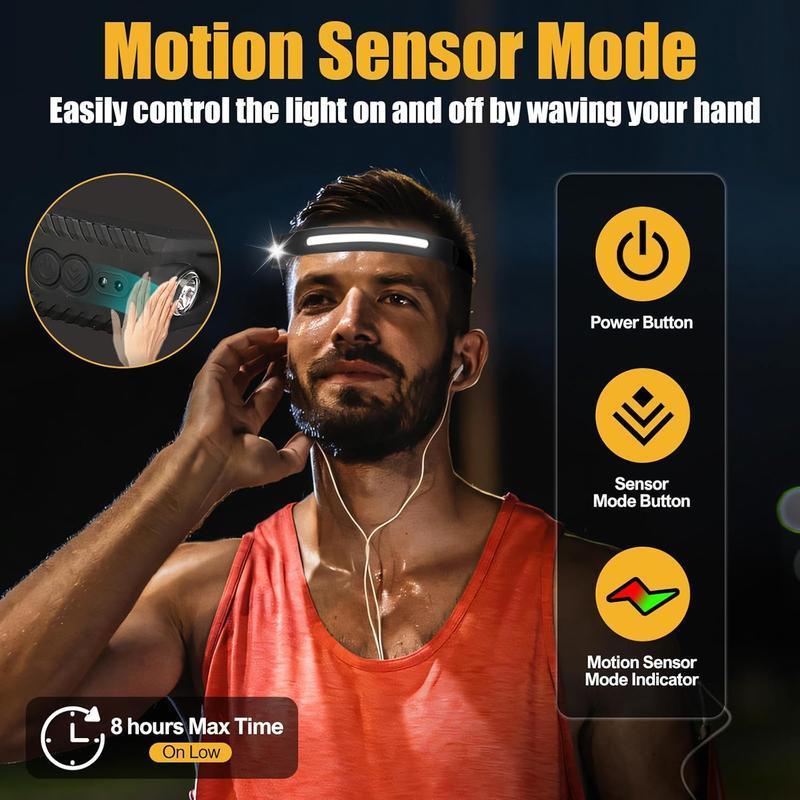 Rechargeable Headlamp – 2-Pack, 230° Wide-Angle LED Headlight with Motion Sensor. Perfect for camping gear, waterproof headlamp flashlight. Ideal for hiking, running, repairs, fishing, cycling, and nighttime activities.