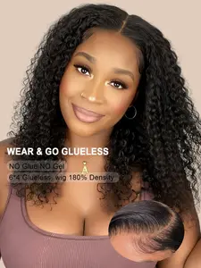 Natural Black Color 6x4 GluelessJerry Curl Lace Front Bob Wig, Pre-cut,Pre-plucked, Wear and Go, Perfect for Daily Use, Work, Dates, Parties, Event,Cosplay