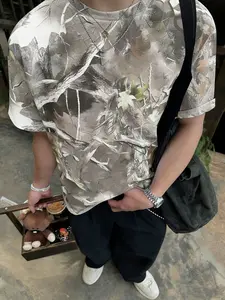 1 Piece Men‘s Tactical Camouflage Branch Print T-Shirt, Military Style Short Sleeve Tee for Outdoor, Hiking, Camping and Streetwear, Top